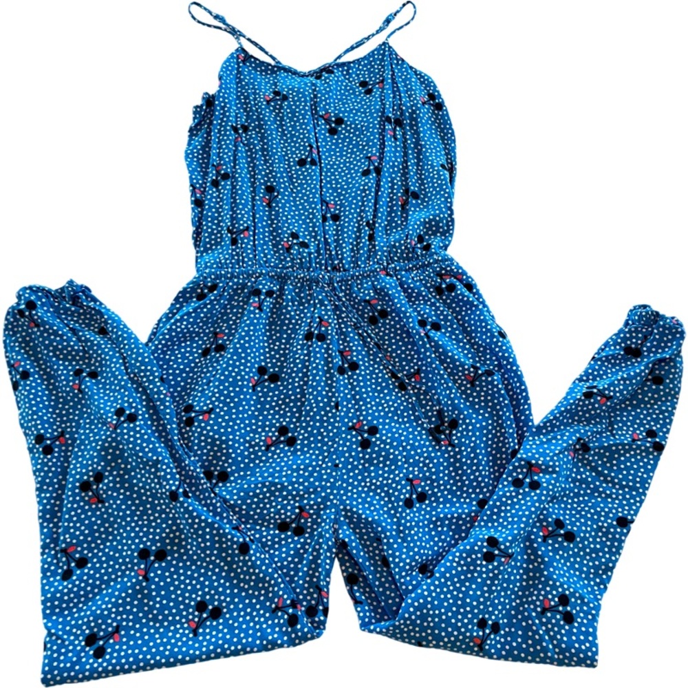 Cotton On Jumpsuit. Blue with cherry spring summer party style. 11